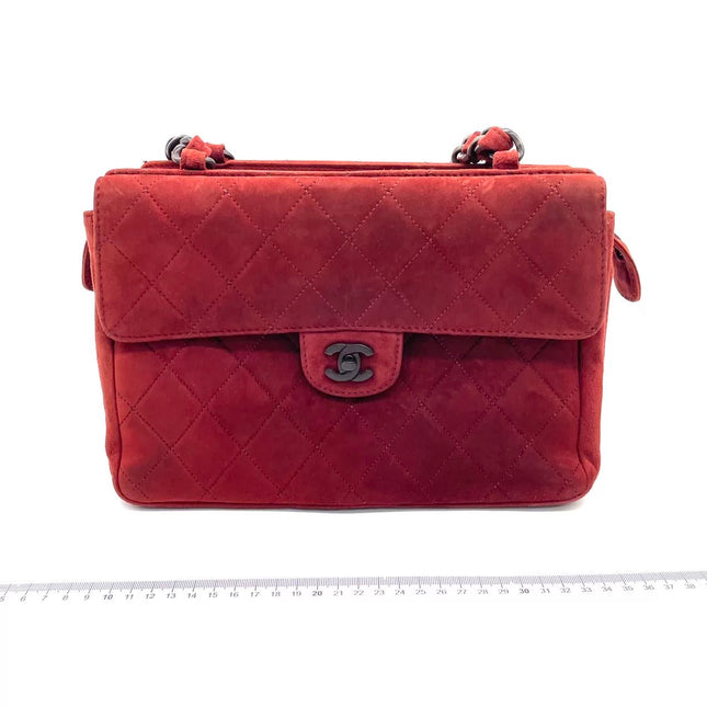 Chanel Vintage Shoulder Bag Burgundy Suede Leather Gunmetal Hardware 2000-02