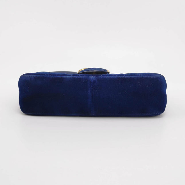 Gucci Marmont Mini Flap Navy Velvet Handbag
