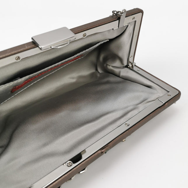 Valentino Flower And Crystal Embellished Metallic Copper Lambskin Leather Clutch