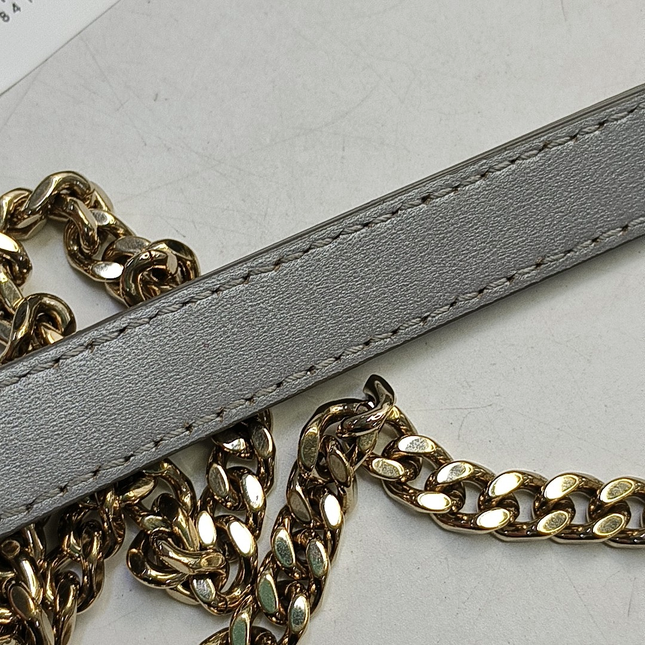 Lady Dior Mini Pearlescent Grey Cannage Lambskin Gold Hardware Chain Strap