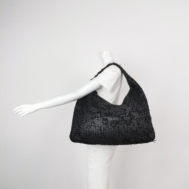 Bottega Veneta Veneta Hobo Maxi Black Leather and Velvet 52cm
