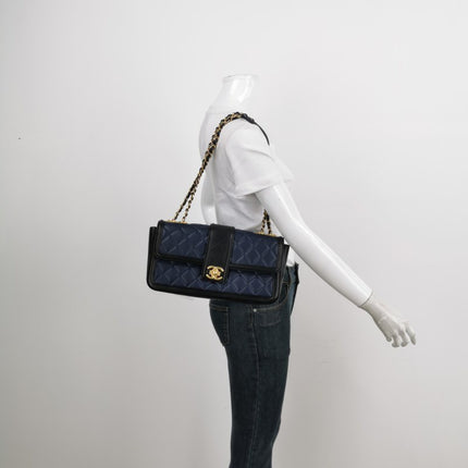 Sold Chanel Elegant CC Flap Bag Navy Black Quilted Medium