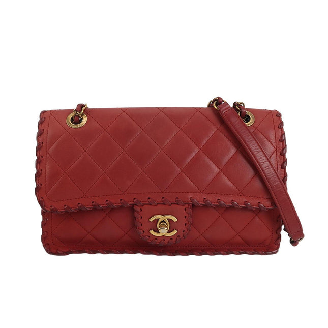 Chanel Classic Flap Medium Happy Stitch Red Aged Calfskin Leather Gold Hardware, 2015-2016