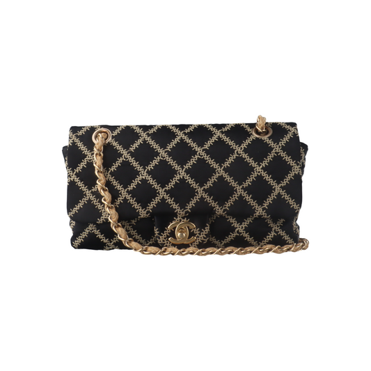 Chanel Wild Stitch Medium Black Silk Flap Bag Gold Hardware, 2009-Luxbags