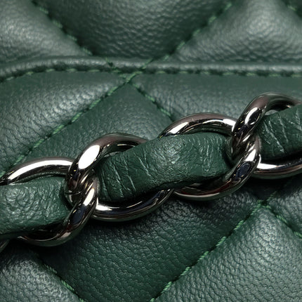 Chanel Classic Flap Mini Rectangular 2019 Green Lambskin Leather Silver Hardware