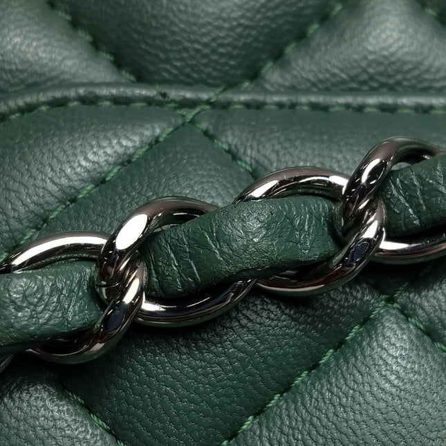 Chanel Classic Flap Mini Rectangular 2019 Green Lambskin Leather Silver Hardware