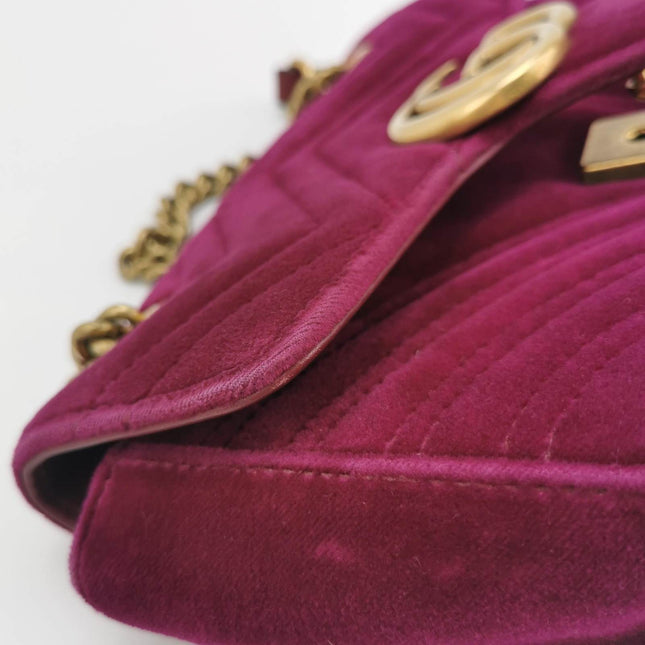 Sold Gucci Marmont Mini Flap Pink Velvet Handbag