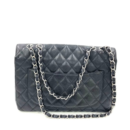 Chanel Classic Flap Jumbo Black Caviar Leather Single Flap Silver Hardware 2006-08
