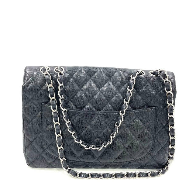 Chanel Classic Flap Jumbo Black Caviar Leather Single Flap Silver Hardware 2006-08