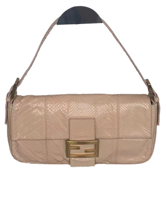 Fendi baguette nude pink python leather shoulder bag-Luxbags
