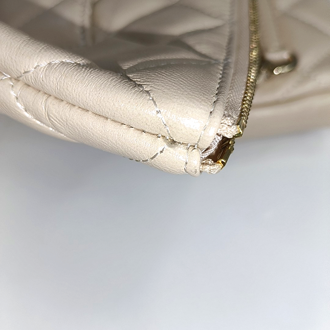 Chanel Beige Iridescent Lambskin Quilted Pouch with Mini Flap Purse