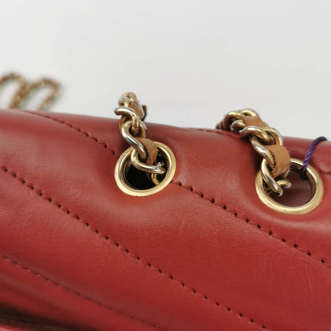 Chanel Gabrielle Flap Bag 2011-2012 Chevron Leather Medium Red Shoulder Bag