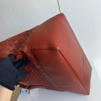 Bottega Veneta Cabat Large Intreccio Leather Tote Bag Burgundy Brick Red