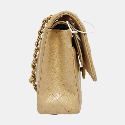 Chanel Timeless Classic Flap Medium Beige Caviar Leather Gold Hardware