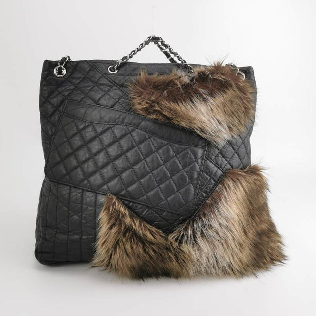 Sold Chanel Black Calfskin Fur Mademoiselle Lock 2way Tote, 2010