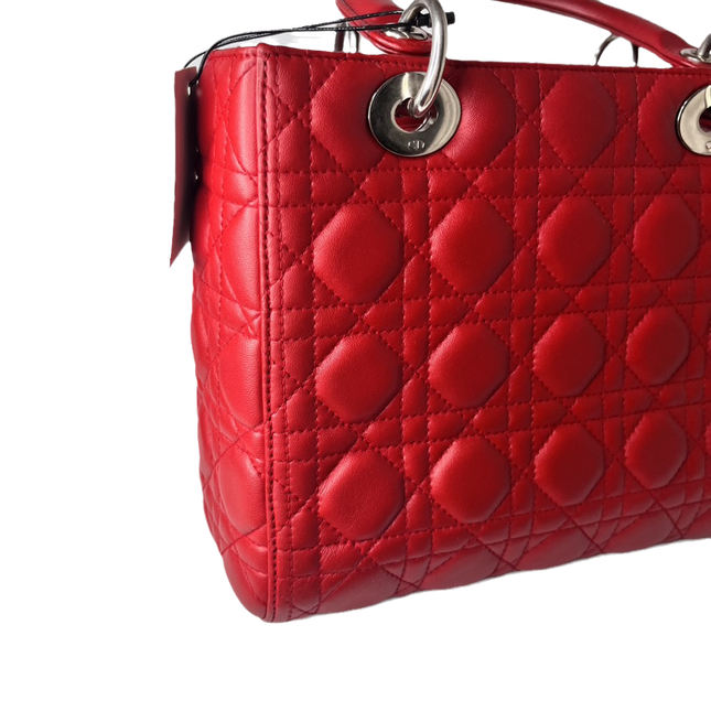 Sold Lady Dior Medium Bag Red Lambskin Cannage Leather Without Strap