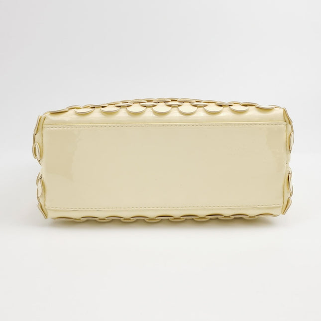 Bottega Veneta Andiamo Small Butter Yellow Fish Scale Patent Leather Handbag