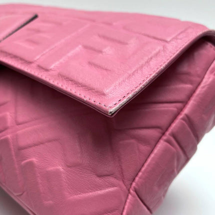 Fendi Baguette Large Pink Leather 3D FF Motif Crossbody Bag