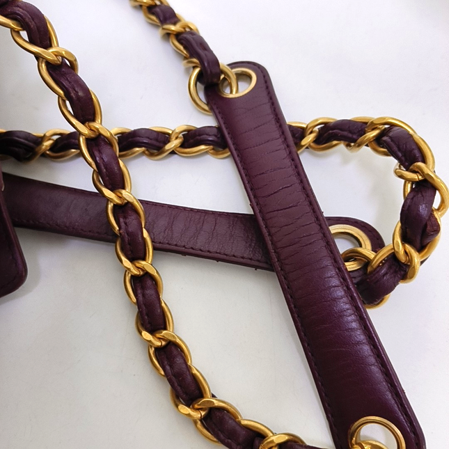 Chanel Petite Shopping Tote PTT Burgundy Lambskin Leather Gold-Tone Chain Shopping Bag