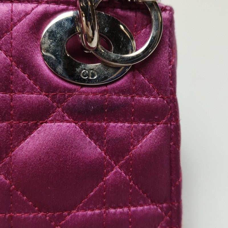 Lady Dior Mini Pink Silk with Silver Hardware