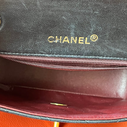Chanel Vintage Classic Flap Mini Square Black Lambskin 24k Gold HW, 1989-1991