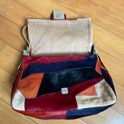 Fendi Mamma Baguette Multicolor Pony-style Calfskin Leather Abstract Block Pattern