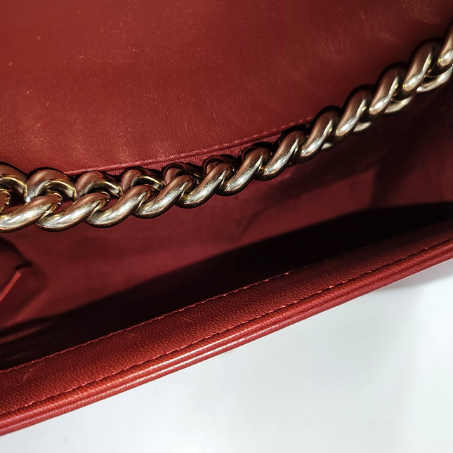Chanel Le Boy Small Burgundy Lambskin Leather Antiqued Gold Hardware