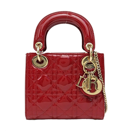 Lady Dior Mini 2021 Red Burgundy Patent Leather Gold Hardware Suede Interior Chain Strap