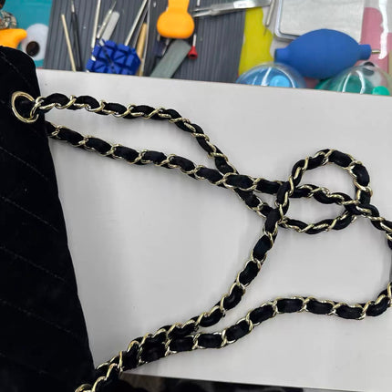 Chanel Classic Flap Medium Black Velvet Gold Hardware, 2014-2015