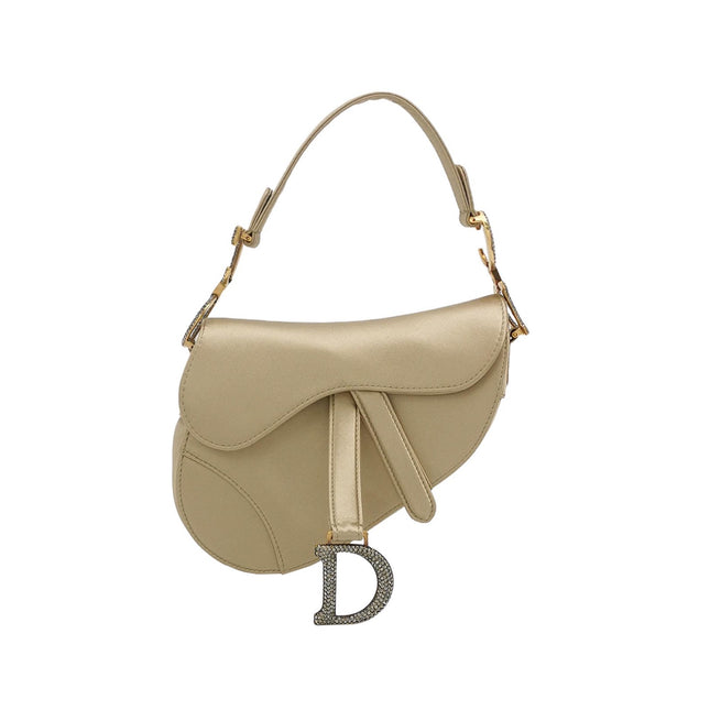 Dior Saddle Mini Silk Handbag Light Gold with crystals-Luxbags