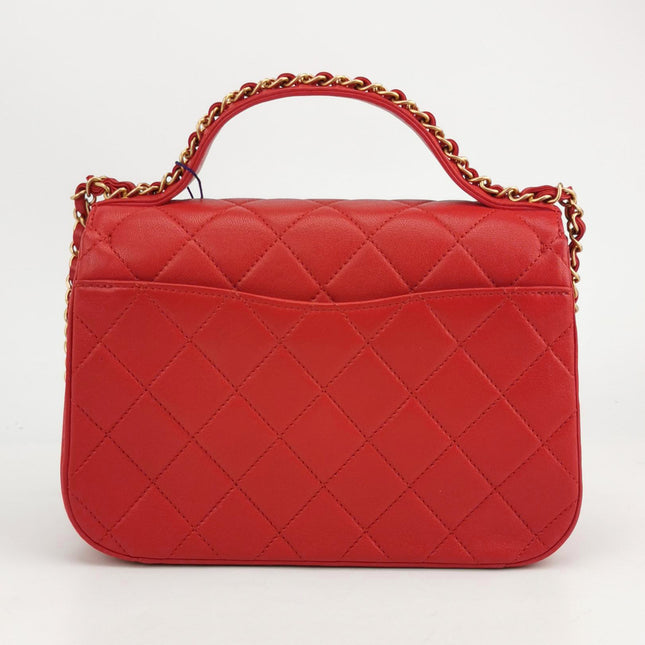 Chanel Chain Infinity Top Handle Caviar Leather Flap Satchel Red