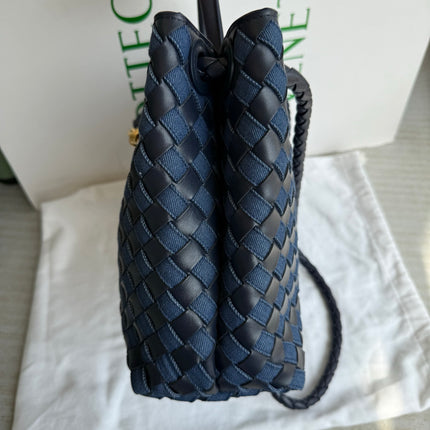 Bottega Veneta Andiamo Medium Navy Leather and Denim Intrecciato Leather Handbag