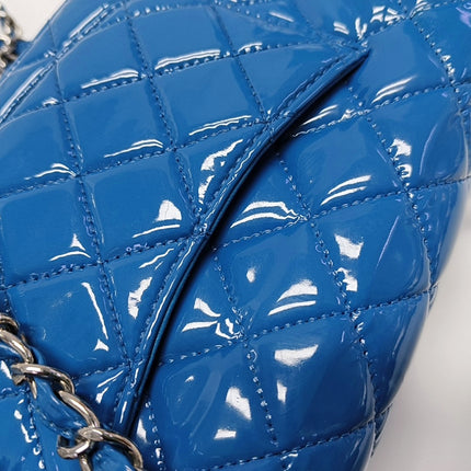 Chanel Classic Flap Mini Blue Patent Leather Silver Hardware