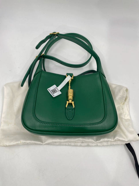 Gucci Jackie 1961 Mini Handbag in Green Leather with Adjustable Strap