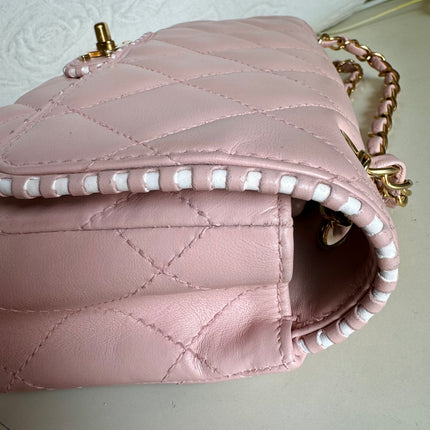 Chanel Classic Flap Medium Happy Stitch Pink Leather with Contrast White Trim