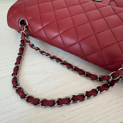 Chanel Classic Flap Burgundy Lambskin Leather Gunmetal Grey HW, 2011-2012