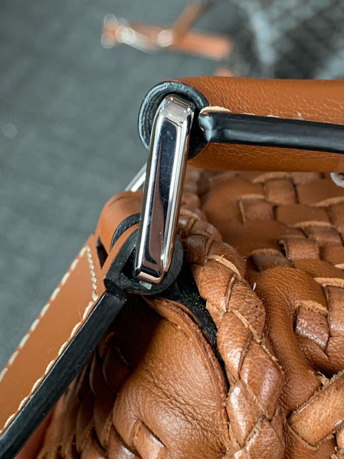 Loewe Puzzle Small Leather Woven Braided Tan Brown Crossbody Bag