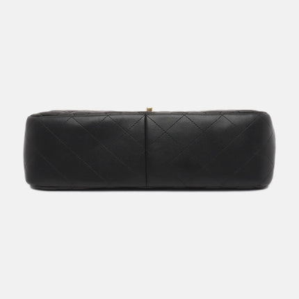 Sold Chanel Classic Flap Jumbo 2010 Black Lambskin Leather Double Flap with Gold Hardware