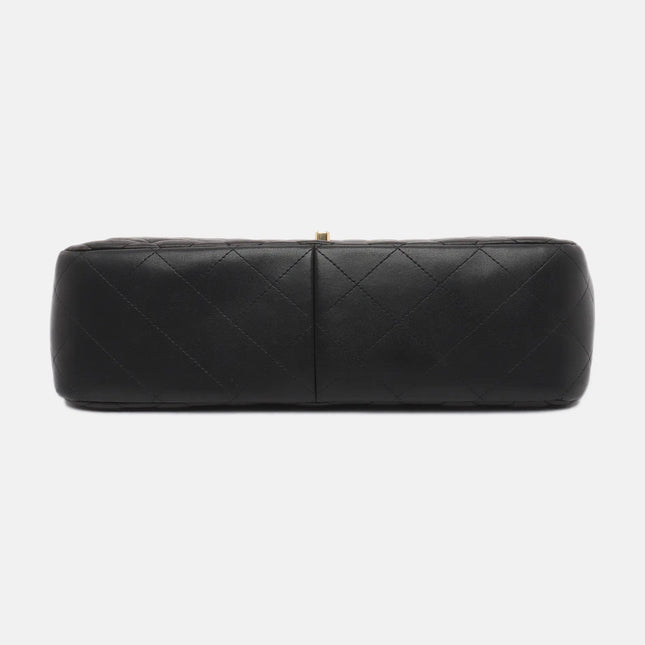 Sold Chanel Classic Flap Jumbo 2010 Black Lambskin Leather Double Flap with Gold Hardware