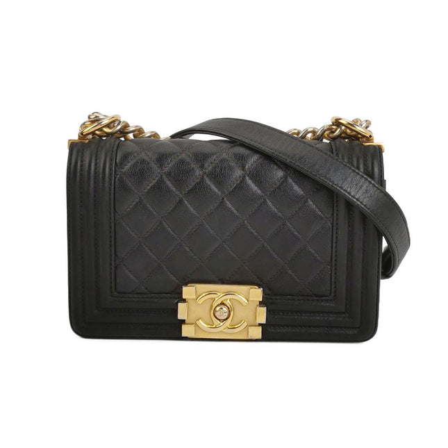 Chanel Le Boy Small Black Lambskin Leather Antiqued Gold Hardware-Luxbags