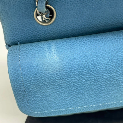 Chanel Timeless Classic Flap Medium Light Blue Caviar Leather Silver Hardware
