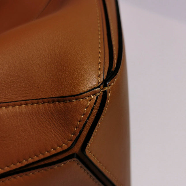Loewe Puzzle Small Tan Brown Calfskin leather Bag White Logo