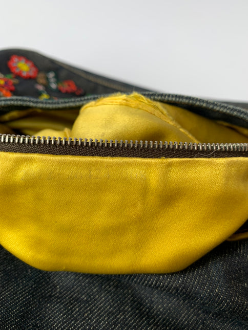 Sold FENDI Baguette Blue Denim with beaded Flower Embroidery