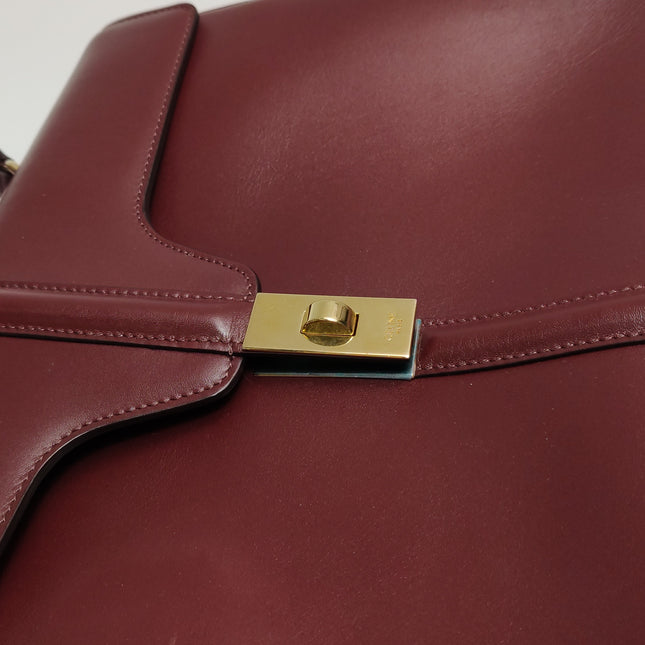 Celine 16 Bag Medium Burgundy Smooth Calfskin Leather With Strap