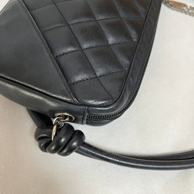 Chanel Cambon Clutch Black Leather White Logo