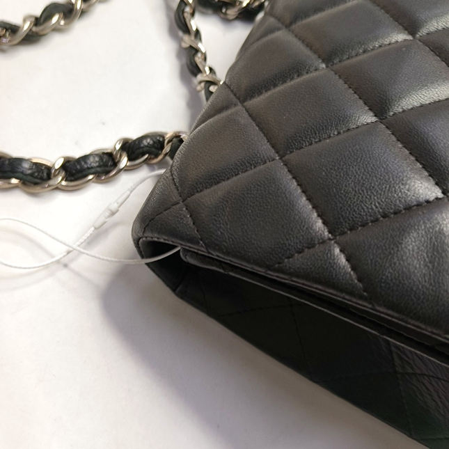 Chanel Classic Flap Jumbo Black Lambskin Leather Single Flap with Silver Hardware