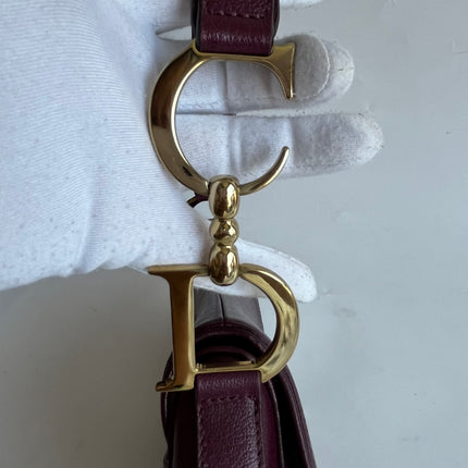 Dior Saddle Vintage Burgundy Purple Wine Calfskin Leather Gold Hardware Shoulder Bag