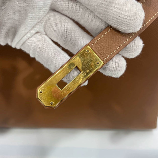 Hermes Kelly 32 Sellier Gold Epsom Leather Gold HW Double Ring 2002