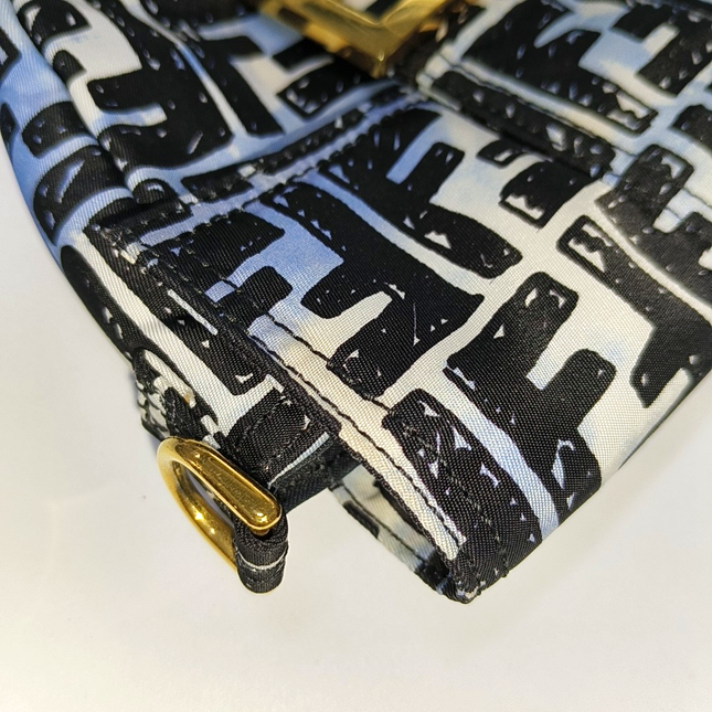 Fendi Baguette Mini Blue Black Zucca Nylon Gold Hardware Two-way Carry Bag