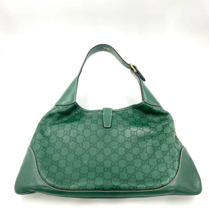 Gucci Jackie Vintage Leather Medium Handbag Green Gucci Monogram